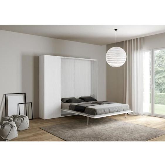 Lit escamotable vertical compact - Kentaro - 120x190 cm - Frêne blanc - 3 étagères - 2 places