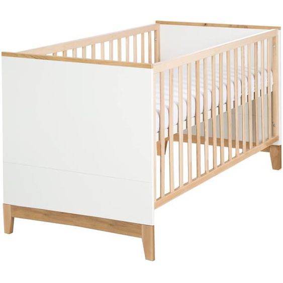Lit Évolutif En Bois Massif Convertible En Lit Junior Finn Blanc / Chêne Doré