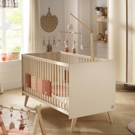 Lit Évolutif - Little Big Bed Sur Pieds En Bois Avec Têtes Panneaux Imitation Bois - Melinee Marron/beige