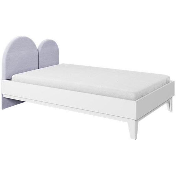 FEMII -Lit 120x200 pour ado blanc et tête de lit violet avec sommier - Panneaux Stratifiés