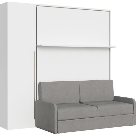 Lit français escamotable vertical Versia Sofà 140 avec canapé, étagère et armoire 1 porte gauche Blanc