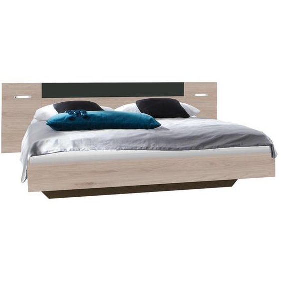 Lit futon avec éclairage Led ANGIE couchage 180 x 200 cm chêne hickory et graphite
