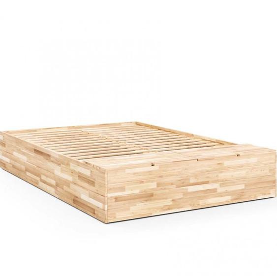 Lit futon BASEMENT pin laqué naturel couchage 160x200 cm