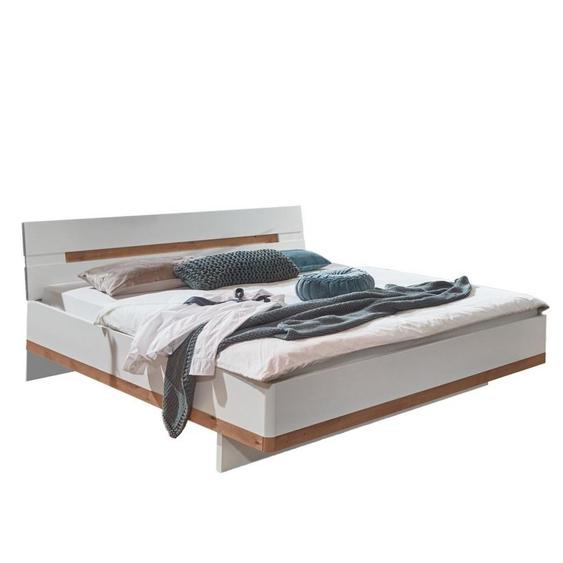 Lit futon GIRBO couchage 160 x 200 cm coloris blanc rechampis imitation chêne artisan