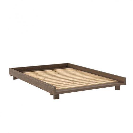 Lit futon SOCIAL pin laqué brun caroube couchage 140x200 cm