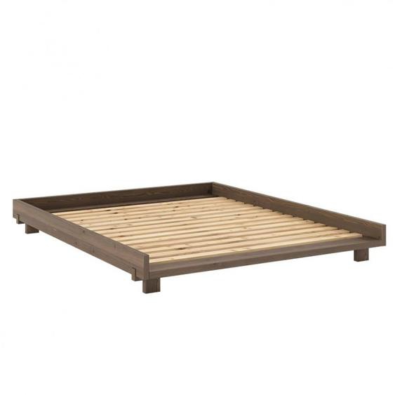 Lit futon SOCIAL pin laqué brun caroube couchage 160x200 cm