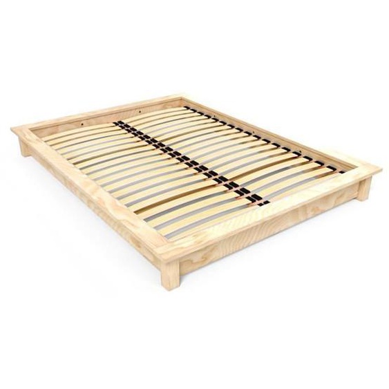 Lit Futon Solido bois Massif 2 places - ABC MEUBLES - Vernis naturel - Sommier à lattes inclus