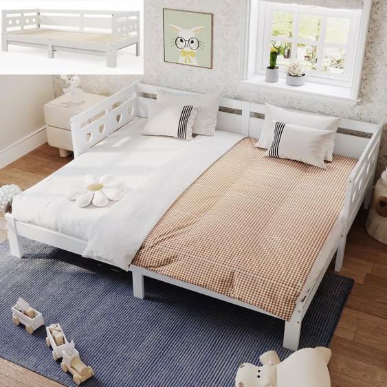 Lit gigogne - 2 places - 90x200cm - Canapé lit - Bois massif - Blanc