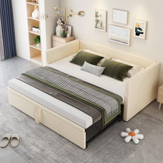 Lit gigogne 90/180x200 cm - lit capitonné Canapé-lit extensible avec sommiers à lattes - lit multifonctionnel en tissu velours agréable à la peau