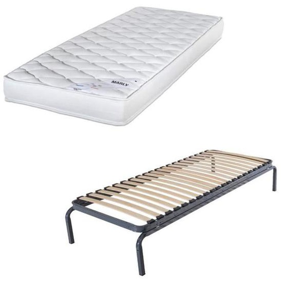 Lit gigogne en métal Marly - 80x190 - Matelas mousse haute densité - 20 lattes bois
