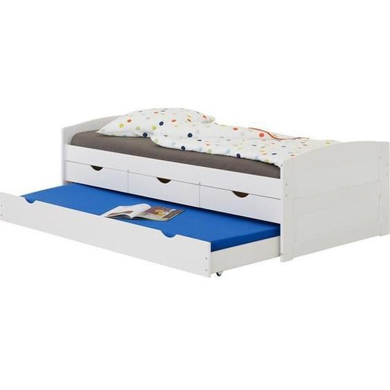 Lit gigogne en pin - IDIMEX - JESSY - 3 tiroirs - Couchage 90 x 200 cm - Blanc