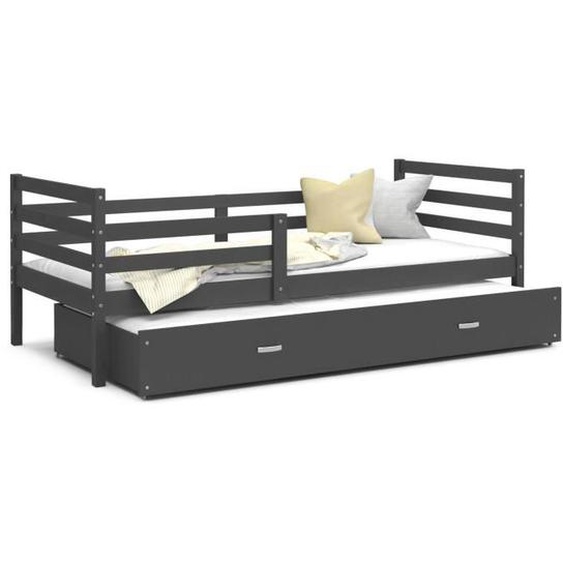 Lit gigogne enfant MILO 90x190 - Gris-Gris - Sommier et matelas inclus