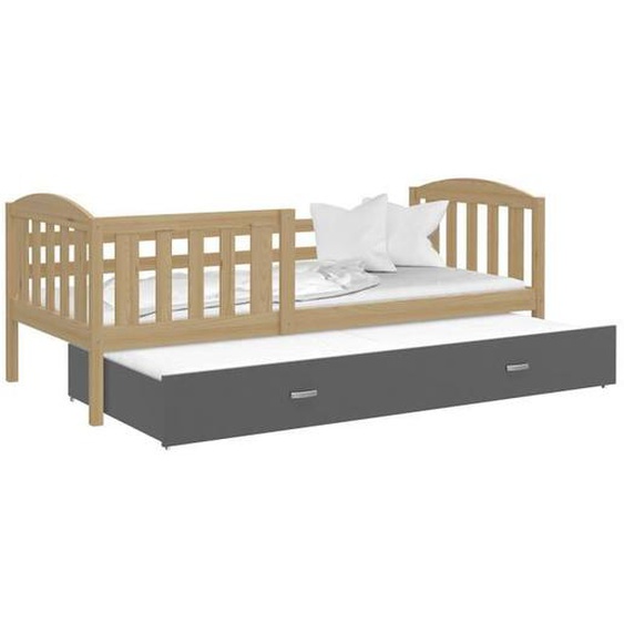Lit Gigogne Teo 90x190 Pin - Gris avec Sommier, Tiroir et Matelas OFFERTS