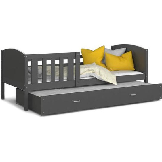 Lit Gigogne TOMY 90x190 Gris-Gris - Sommier et Matelas Inclus