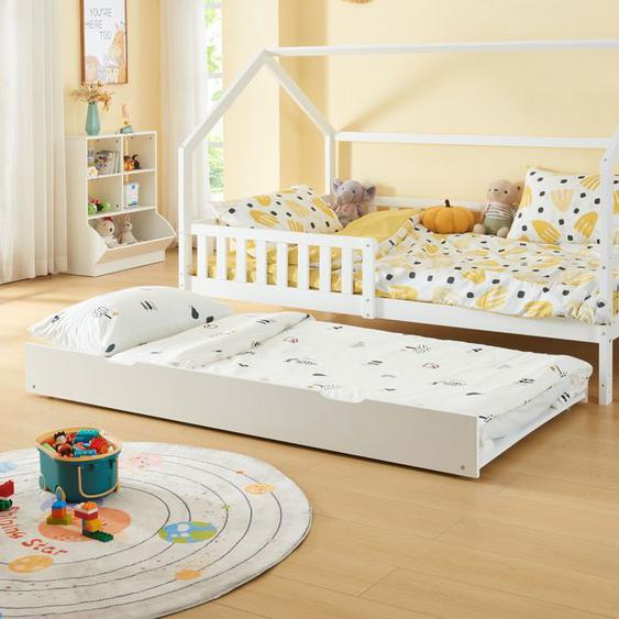 Lit dappoint sur roulettes Ydre bois de pin 197 x 94 x 22 cm blanc