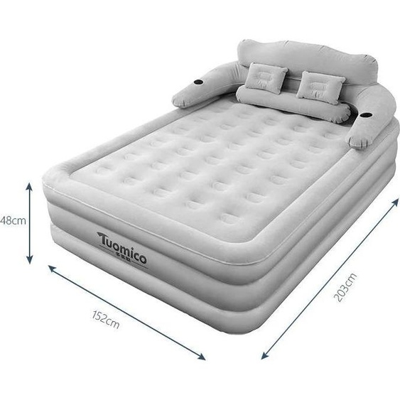 Lit gonflable - Matelas gonflable avec pompe intégrée - 152 × 203 × 48 cm - Matériau EVA - Pour le camping et la maison - Blanc