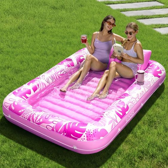 Lit gonflable pour bronzer, dimensions 212x142 cm, matelas gonflable pour piscine, couleur rose