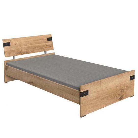 Lit LISBURN style industriel 120 x 200 cm chêne poutre
