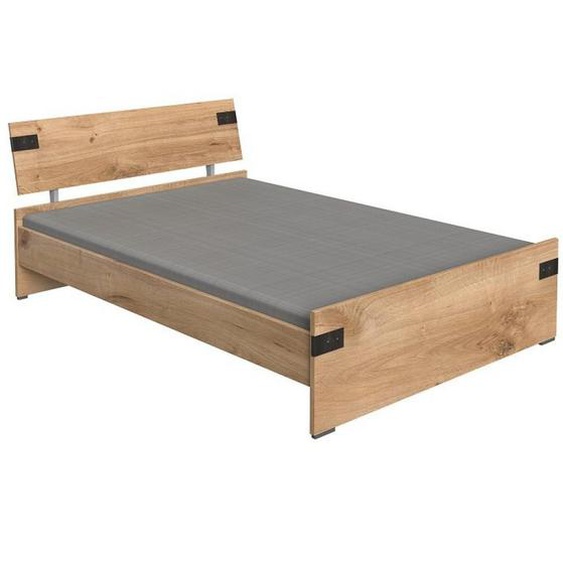 Lit LISBURN style industriel 140 x 200 cm chêne poutre