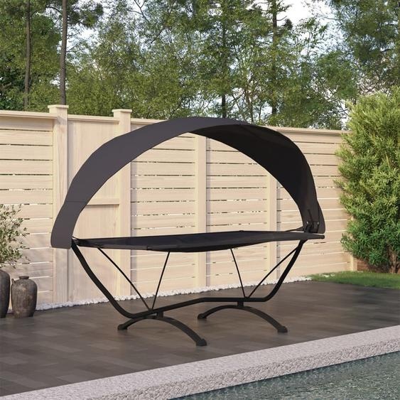 Lit de repos dextérieur avec auvent Noir Acier et tissu Oxford
