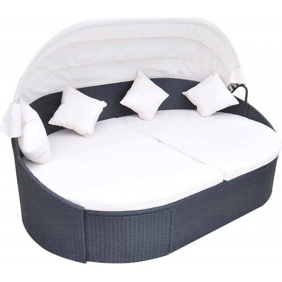 Lit Lounge Outdoor avec toit Poly Rattan Noir , Chaises longues de jardin Design 2024