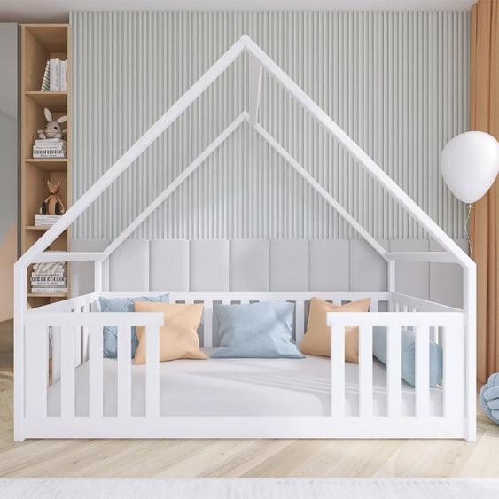 Lit maison BEE pour chambre enfant - Blanc - 80 cm x 180 cm - Pin Massif