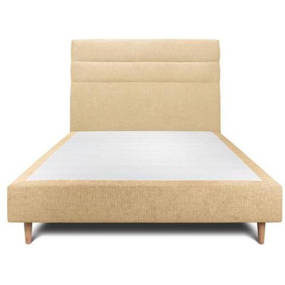 Lit - Marque - 150x200cm - Tête de lit lignes tissu - Sommier tapissier jaune
