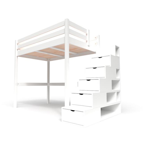 Lit mezzanine bois 120x200 Sylvia avec escalier cube
