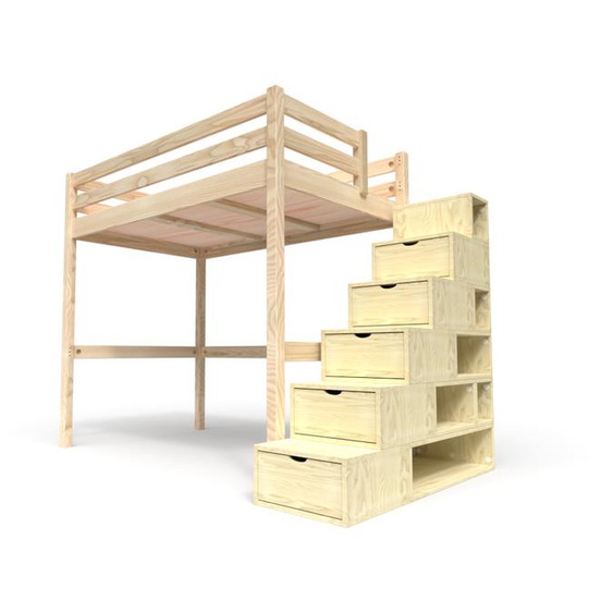 Lit mezzanine bois 120x200 Sylvia avec escalier cube