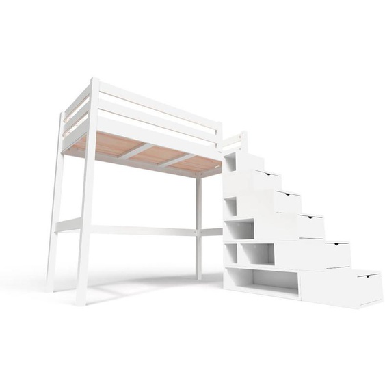 Lit mezzanine bois 90x200 Sylvia avec escalier cube