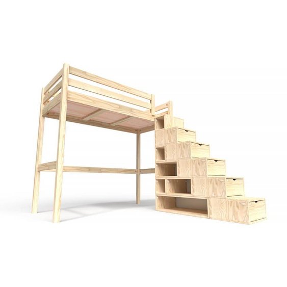 Lit mezzanine bois 90x200 Sylvia avec escalier cube