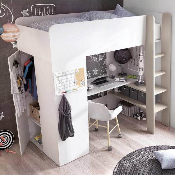 Lit mezzanine 3 en 1 Tom pour enfant - Blanc - 90 cm x 200 cm - Panneaux Stratifiés