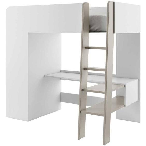 Lit mezzanine 3 en 1 Tom pour enfant - Blanc - 90 cm x 200 cm - Panneaux Stratifiés