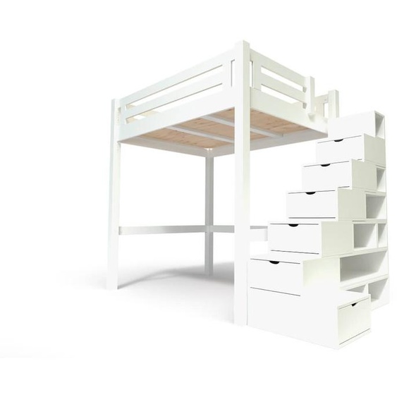 Lit Mezzanine adulte bois 160x200 Alpage hauteur réglable + escalier cube