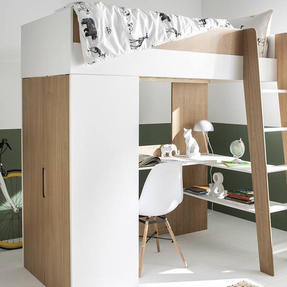 Lit Mezzanine + Armoire & Bureau Opus Blanc Et Bois