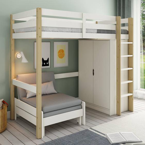 Lit Mezzanine Avec Armoire Et Fauteuil Convertible Arthur Blanc-bois