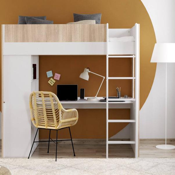 Lit Mezzanine Avec Bureau Dune Blanc & Bois