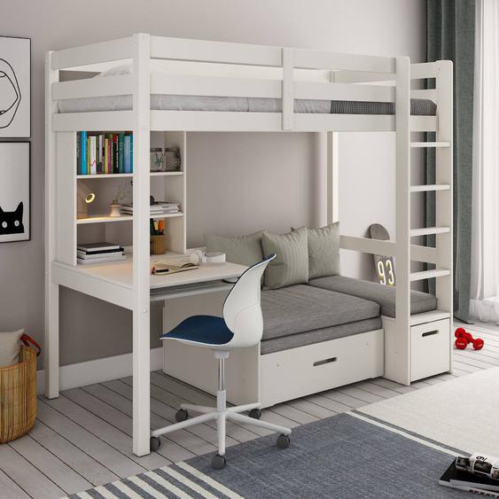 Lit Mezzanine Avec Bureau Et Chauffeuse Pin Massif Arthur Blanc
