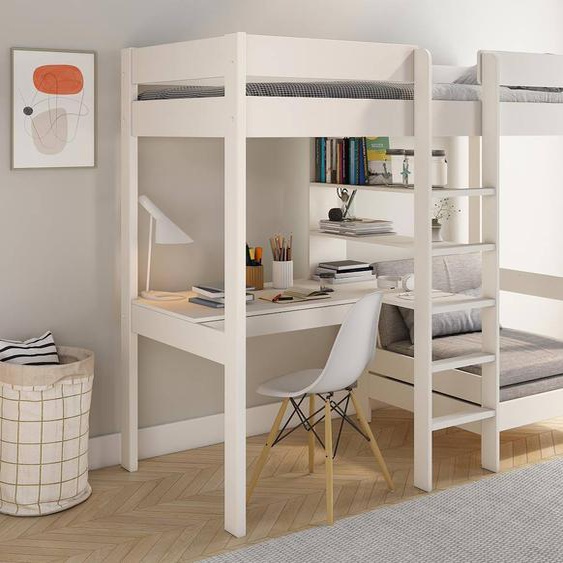 Lit Mezzanine Avec Bureau Et Fauteuil Convertible Calvi Blanc