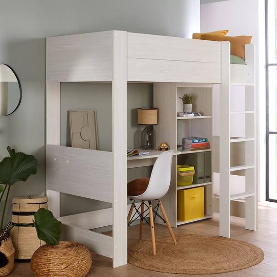 Lit Mezzanine Avec Bureau Et Rangements Palerme Blanc