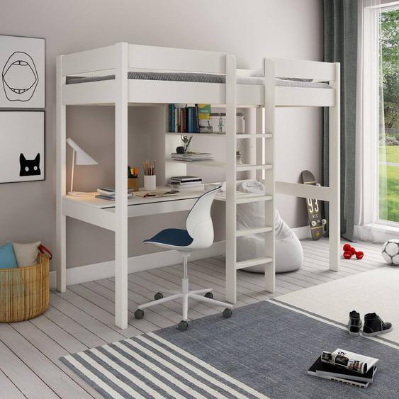 Lit Mezzanine Avec Bureau Pin Massif Basile Blanc