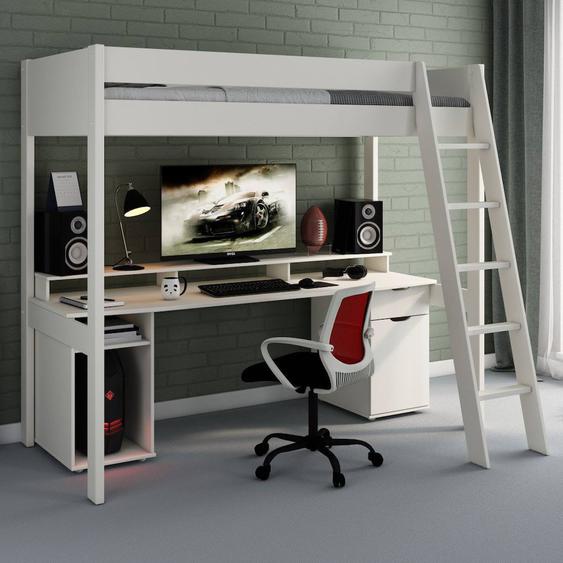 Lit Mezzanine Avec Bureau Pin Massif Edouard Blanc
