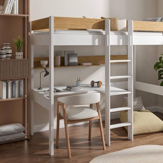 Lit Mezzanine Avec Bureau Solane Blanc/chêne