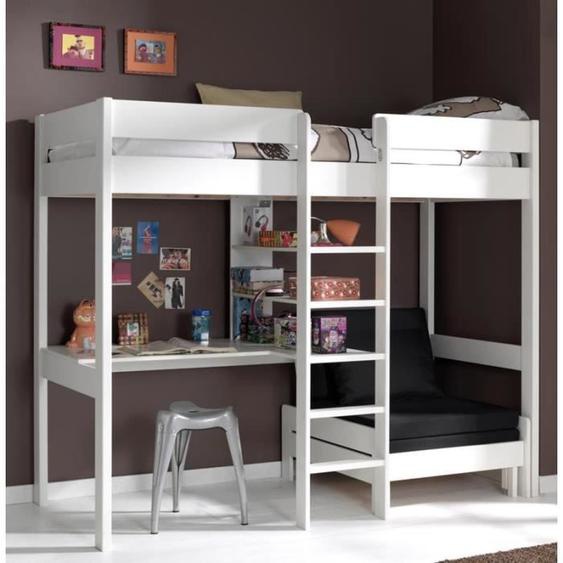 Lit Mezzanine Avec Fauteuil Pino 90x200cm Blanc - Paris Prix - Enfant - A Lattes - Avec Tiroirs