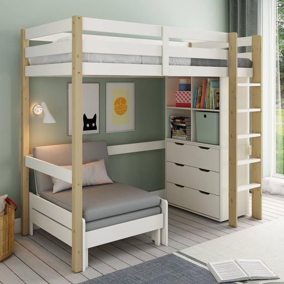 Lit Mezzanine Avec Rangements Et Fauteuil Convertible Arthur Blanc-bois
