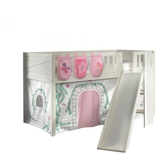 Lit Mezzanine avec Toboggan et Rideau Birdy - Vipack - Scott - Blanc - Enfant - 207x203x114cm