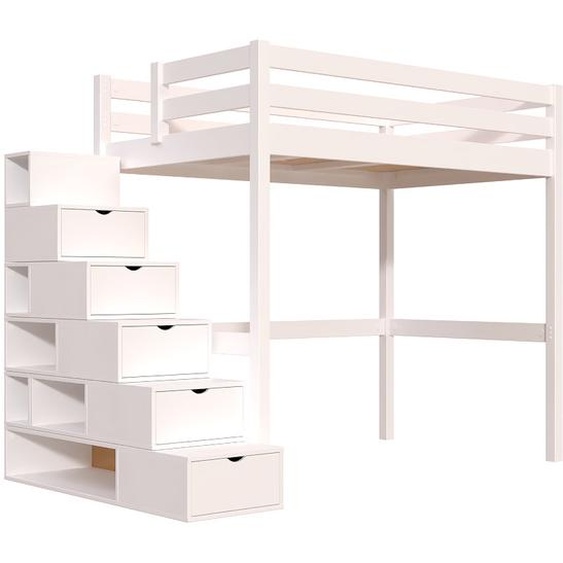Lit mezzanine bois 120x200 Sylvia avec escalier cube