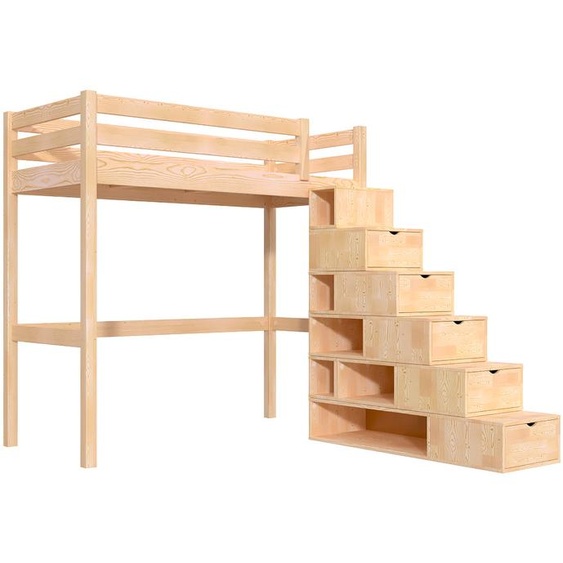 Lit mezzanine bois 90x200 Sylvia avec escalier cube