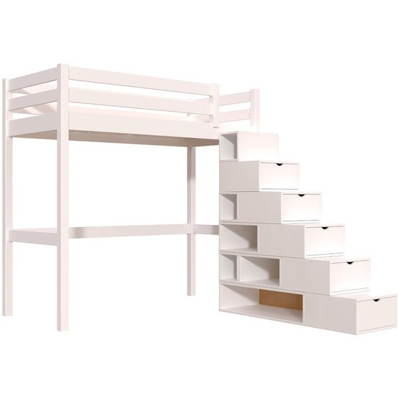Lit mezzanine bois 90x200 Sylvia avec escalier cube