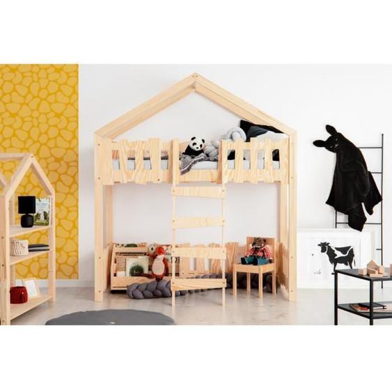 Lit mezzanine cabane en bois - ZPA - 80x190 cm - Marron - A lattes - Pour enfant